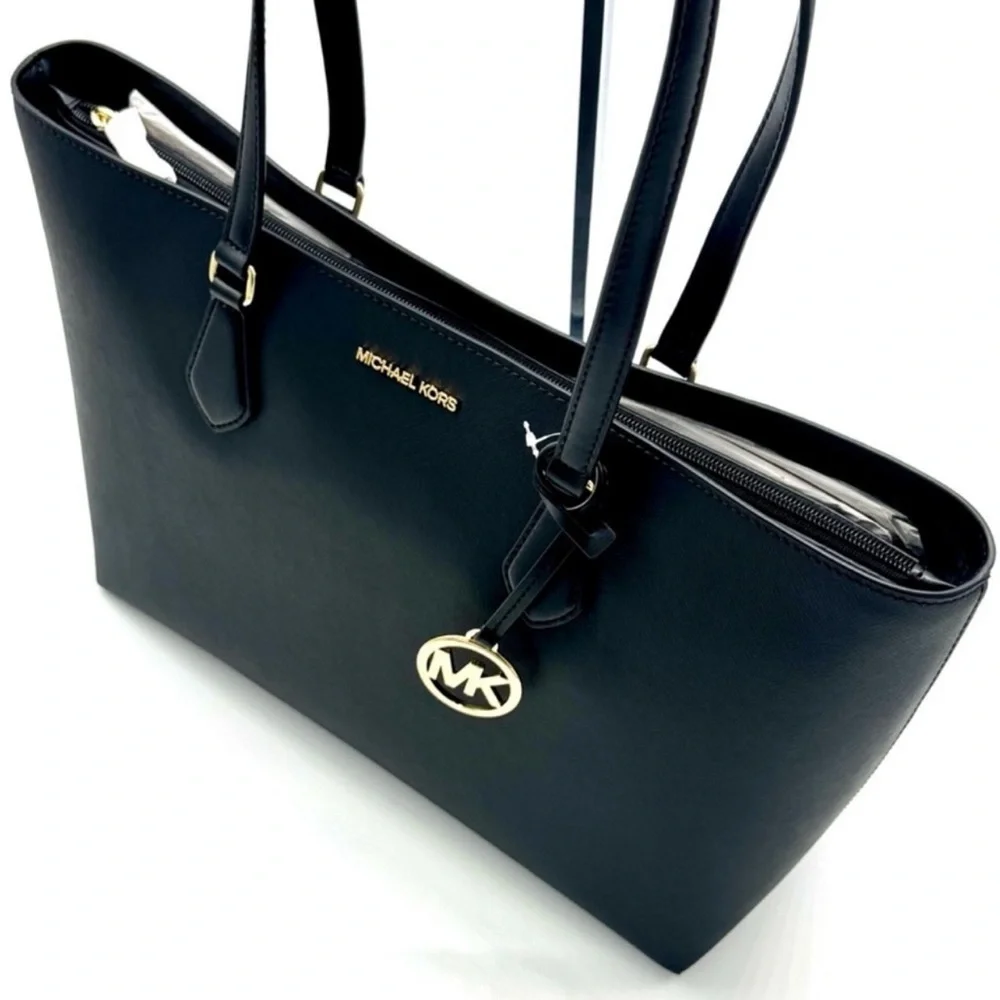 Michael Kors Sheila Large Logo Tote Bag & Matching Trifold Wallet Black/Gold